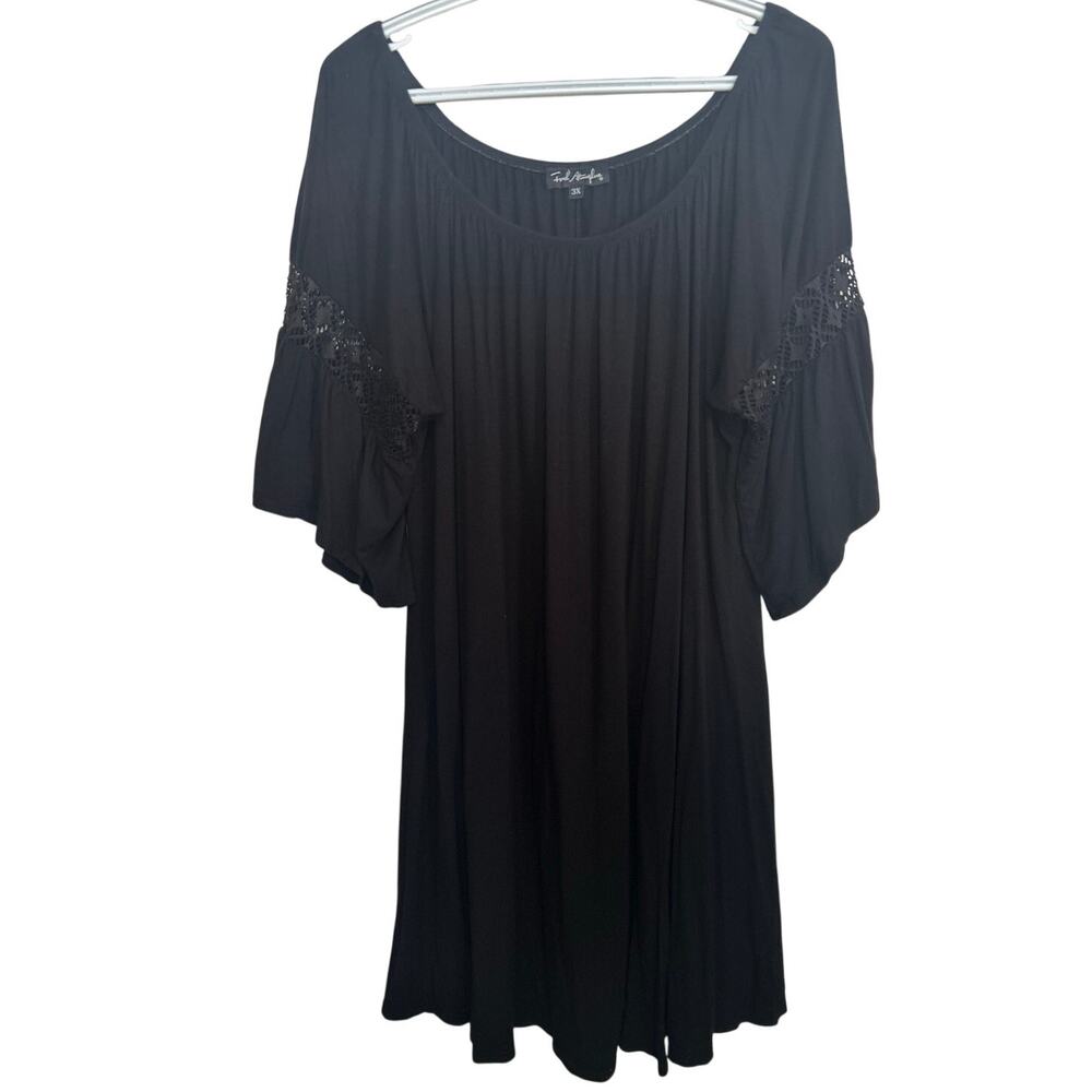 French Atmosphere Women Black Flowy Dress Crochet Around Quarter Sleeves Size 3X